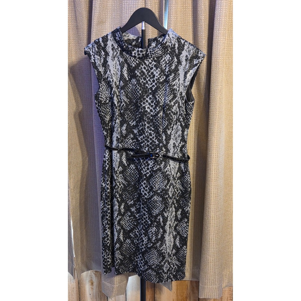 Nine West Snake Print Sheath Dress Women's Size 6 Black Gray